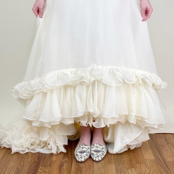Vintage Ruffle Wedding Dress Princess Romantic Whimsigoth Cottagecore Cupcake - Picture 5 of 6